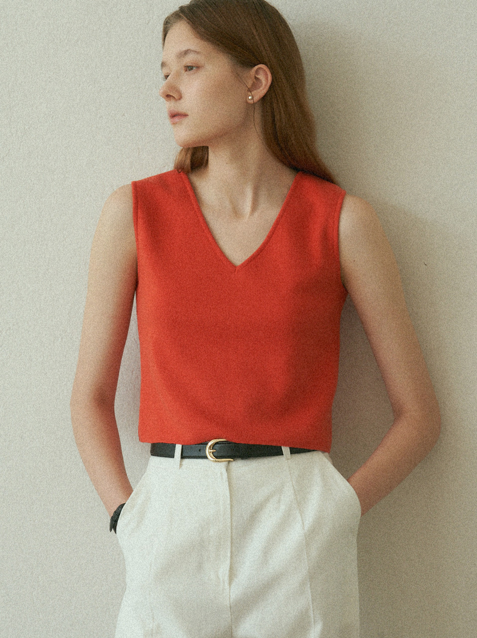 SLEEVELESS KNIT TOP_RED