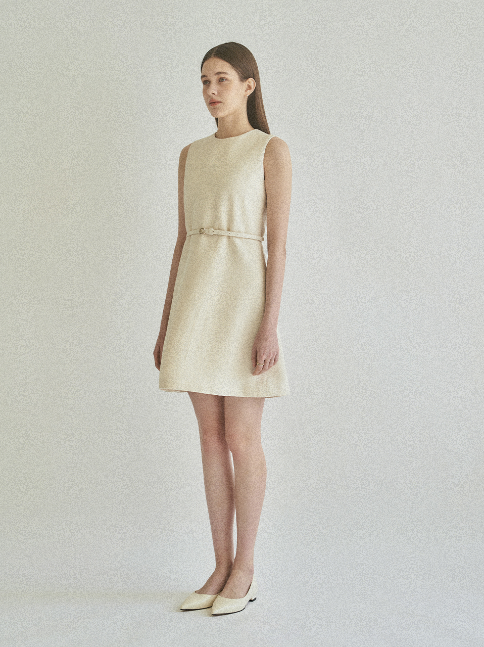 BELTED COTTON TWEED DRESS_IVORY