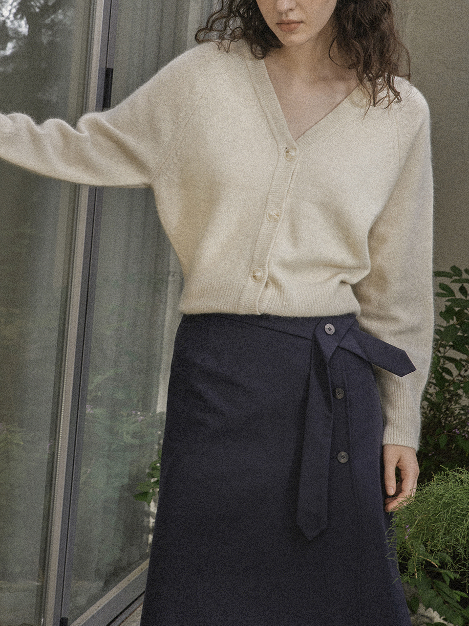 BELTED BUTTON SKIRT_NAVY